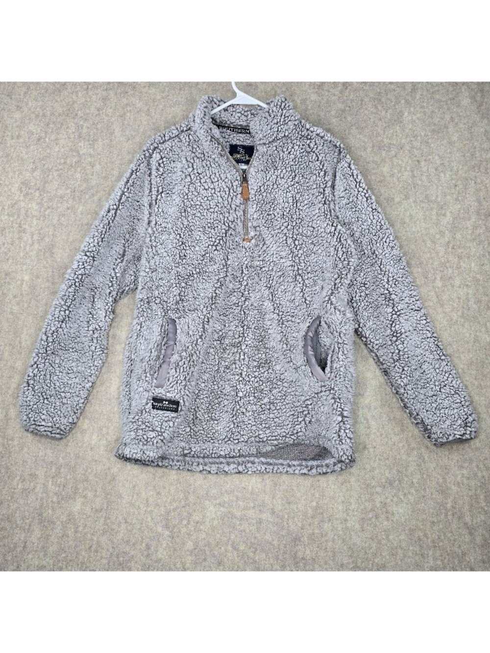 Simply Southern Womens Sherpa Pullover Jacket Gray S Polyester Half-Zip Pockets